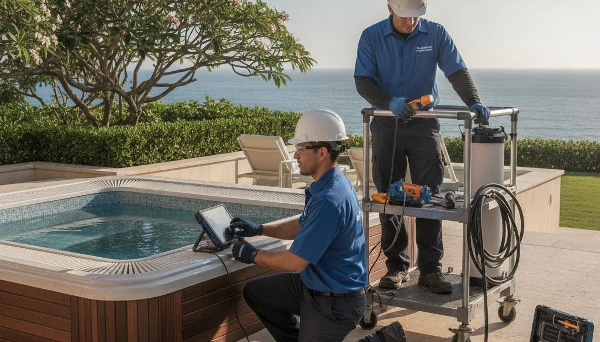 Boise, ID plumber repairing a spa heater and jets for local homeowners