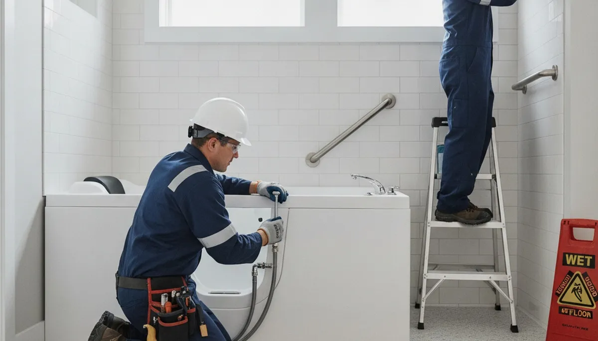 Boise, ID plumber installing a walk-in tub for safer home bathing